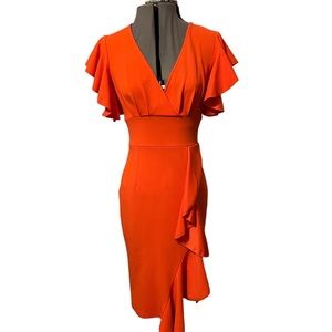 NWT size small orange asymmetrical ruffle dress